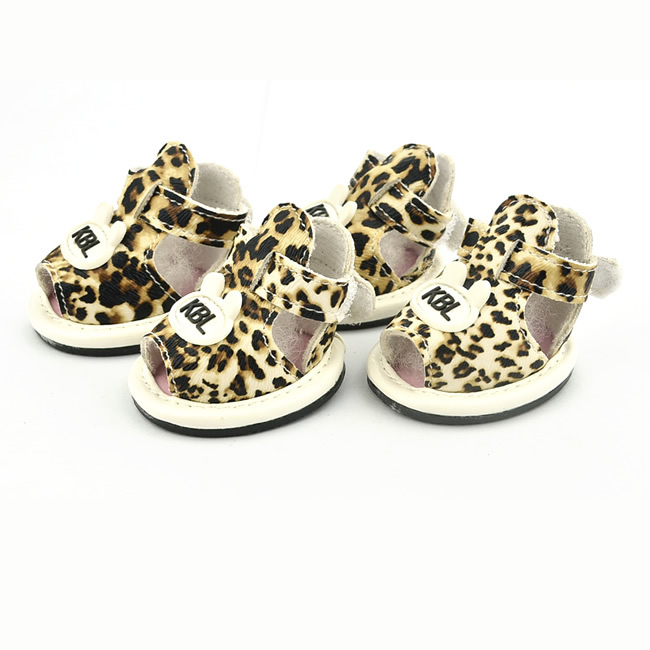 Golden Sexy Leopard Spotted Pu Leather Dog Shoes 4 Shoes Petsoo Com