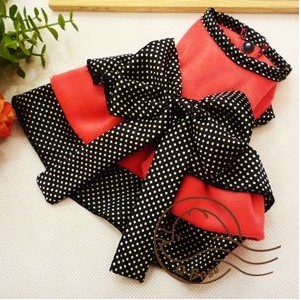 Pet clothing in summer - strawberry print denim dress bow