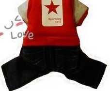 Fall and winter clothes dog pet brown jeans overalls