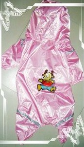 Dog raincoat, pink and white into black